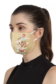 3-Ply Gold & Multi Faux Silk Embellished Fabric Fashion Mask