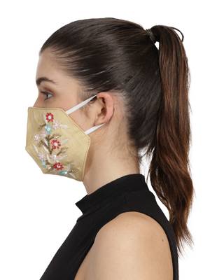 3-Ply Gold & Multi Faux Silk Embellished Fabric Fashion Mask 3