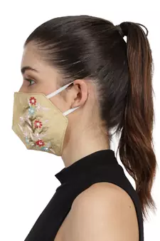 3-Ply Gold & Multi Faux Silk Embellished Fabric Fashion Mask