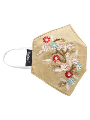 3-Ply Gold & Multi Faux Silk Embellished Fabric Fashion Mask 4