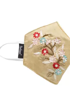 3-Ply Gold & Multi Faux Silk Embellished Fabric Fashion Mask