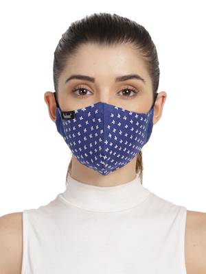 3-Ply Royel Blue & White Cotton Embroidered Fabric Fashion Mask 1