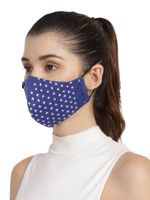 3-Ply Royel Blue & White Cotton Embroidered Fabric Fashion Mask 2