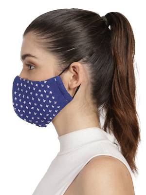 3-Ply Royel Blue & White Cotton Embroidered Fabric Fashion Mask 3