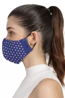 3-Ply Royel Blue & White Cotton Embroidered Fabric Fashion Mask