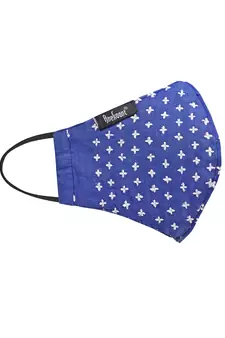 3-Ply Royel Blue & White Cotton Embroidered Fabric Fashion Mask