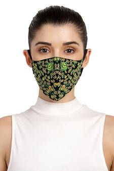 3-Ply Black & Multi Fluorescent Cotton Embroidered Fabric Fashion Mask