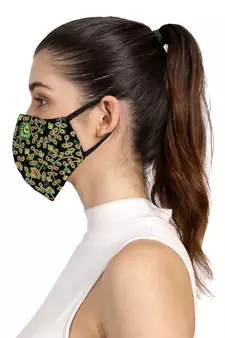 3-Ply Black & Multi Fluorescent Cotton Embroidered Fabric Fashion Mask