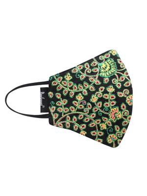 3-Ply Black & Multi Fluorescent Cotton Embroidered Fabric Fashion Mask 4