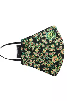 3-Ply Black & Multi Fluorescent Cotton Embroidered Fabric Fashion Mask