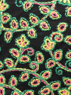 3-Ply Black & Multi Fluorescent Cotton Embroidered Fabric Fashion Mask 6