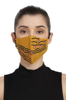 3-Ply Mustard & Black Cotton Embroidered Fabric Fashion Mask