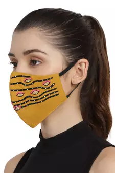 3-Ply Mustard & Black Cotton Embroidered Fabric Fashion Mask