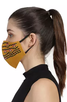 3-Ply Mustard & Black Cotton Embroidered Fabric Fashion Mask