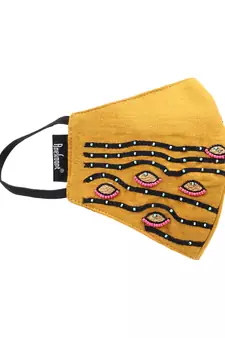 3-Ply Mustard & Black Cotton Embroidered Fabric Fashion Mask