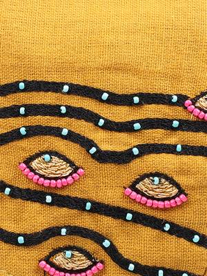 3-Ply Mustard & Black Cotton Embroidered Fabric Fashion Mask 6