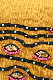 3-Ply Mustard & Black Cotton Embroidered Fabric Fashion Mask