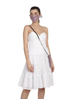 3-Ply White & Pink Cotton Fabric Fashion Mask With Mobile Sling