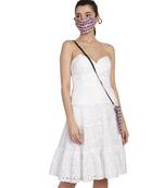 3-Ply White & Pink Cotton Fabric Fashion Mask With Mobile Sling