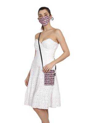 3-Ply White & Pink Cotton Fabric Fashion Mask With Mobile Sling 2