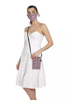 3-Ply White & Pink Cotton Fabric Fashion Mask With Mobile Sling