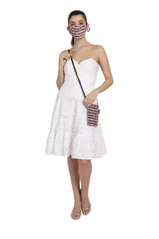 3-Ply White & Pink Cotton Fabric Fashion Mask With Mobile Sling