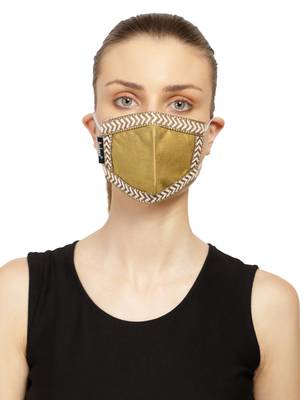 3-Ply Reusable Mustard & White Poly Silk Fabric Fashion Mask 1