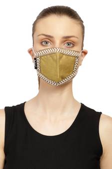 3-Ply Reusable Mustard & White Poly Silk Fabric Fashion Mask