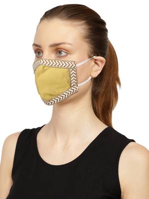 3-Ply Reusable Mustard & White Poly Silk Fabric Fashion Mask 2