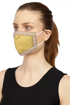 3-Ply Reusable Mustard & White Poly Silk Fabric Fashion Mask