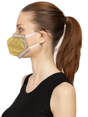 3-Ply Reusable Mustard & White Poly Silk Fabric Fashion Mask 3