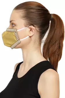 3-Ply Reusable Mustard & White Poly Silk Fabric Fashion Mask