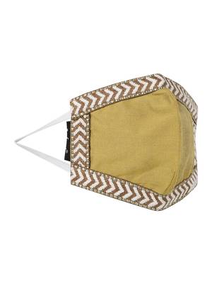 3-Ply Reusable Mustard & White Poly Silk Fabric Fashion Mask 4