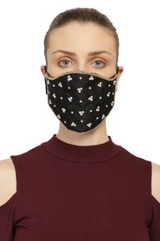 3-Ply Black & White Art Silk Embellished Fabric Fashion Mask