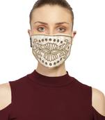 3-Ply White & Gold Art Silk Embellished Fabric Fashion Mask
