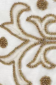 3-Ply White & Gold Art Silk Embellished Fabric Fashion Mask