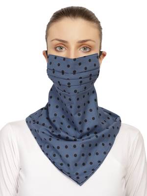3-Ply Reusable Steel Blue & Black Polka Dot Cotton Scarf Style Fashion Mask 1