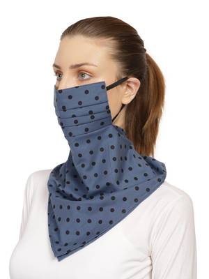 3-Ply Reusable Steel Blue & Black Polka Dot Cotton Scarf Style Fashion Mask 2