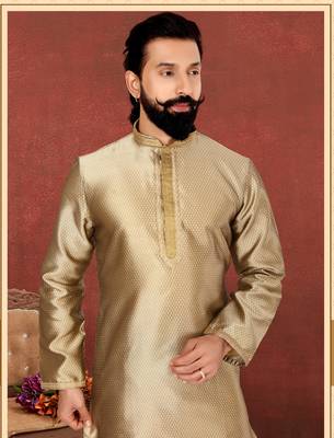 Men Golden Blackberry silk blend Kurta Churidar Set 1