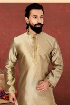 Men Golden Blackberry Silk Kurta Churidar Set
