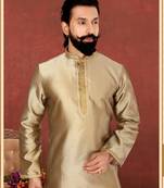 Men Golden Blackberry Silk Kurta Churidar Set