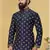 Men Navy Blue Dupion Silk Embroidered Designer Kurta