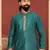 Men Teal Blue Dupion Silk Khari Printed Kurta Churidar Set