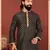 Men Black Dupion Silk Khari Printed Kurta Churidar Set