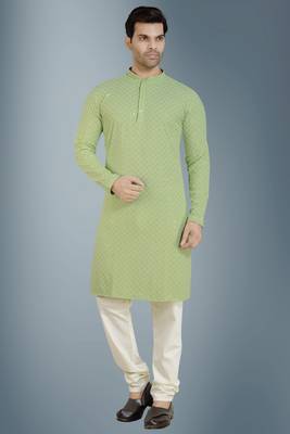 Green embroidered rayon kurta-pajama 1