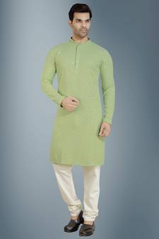 Green embroidered rayon kurta-pajama