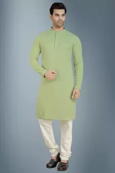 Green embroidered rayon kurta-pajama