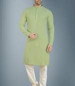 Green embroidered rayon kurta-pajama