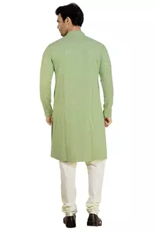 Green embroidered rayon kurta-pajama