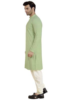 Green embroidered rayon kurta-pajama 3